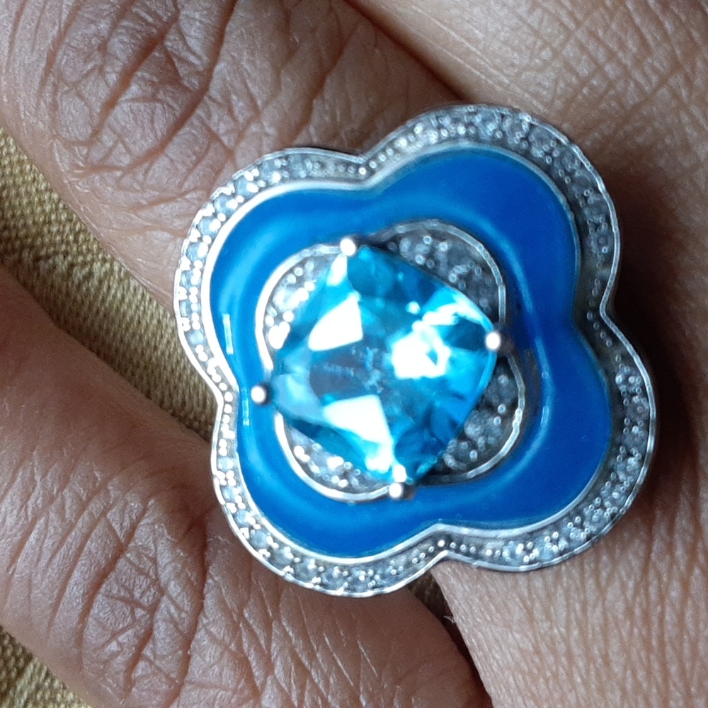 925 Blue Topaz, Burmese Blue Jade and White Zircon. - Picture 7 of 10
